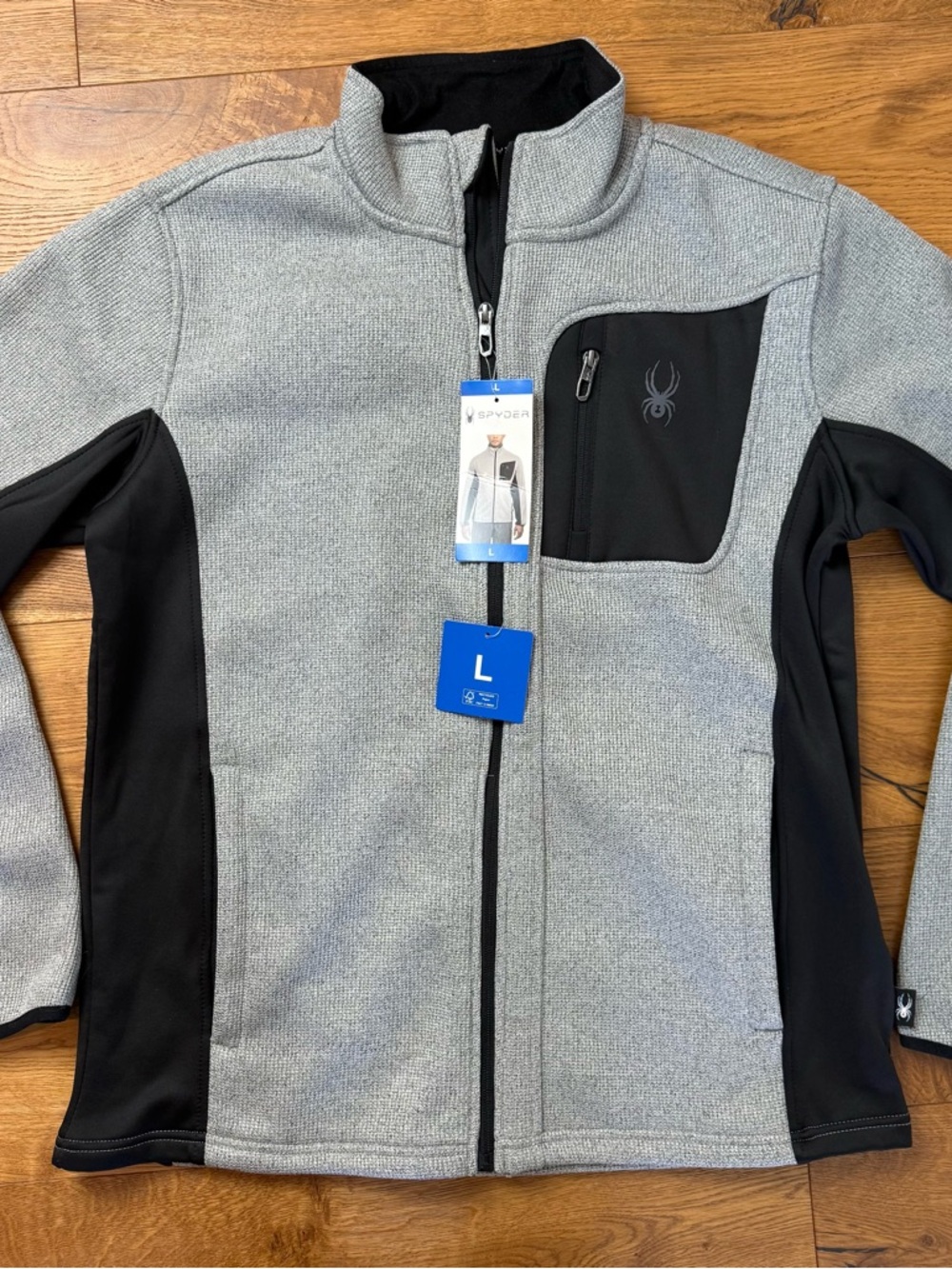 NWT Men’s Spyder Zip Up Jacket Gray and Black Size L - Picture 5 of 10